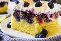 Zesty Lemon Poke Cake with Luscious Blueberry Drizzle