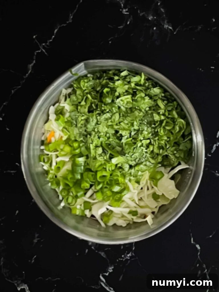 A simple, colorful slaw mix in a stainless steel bowl, ready for tacos.