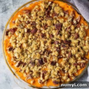 This Sweet Potato Casserole with Streusel Topping is a classic Thanksgiving side dish! It's also great with marshmallows!