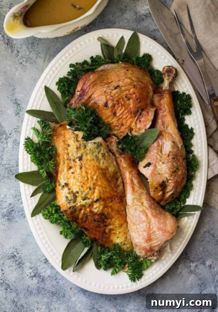 This Butterflied Roasted Herb Turkey (spatchcocked) is the best way to roast a bird! It produces crispier skin and juicier meat in a lot less time than the traditional way!