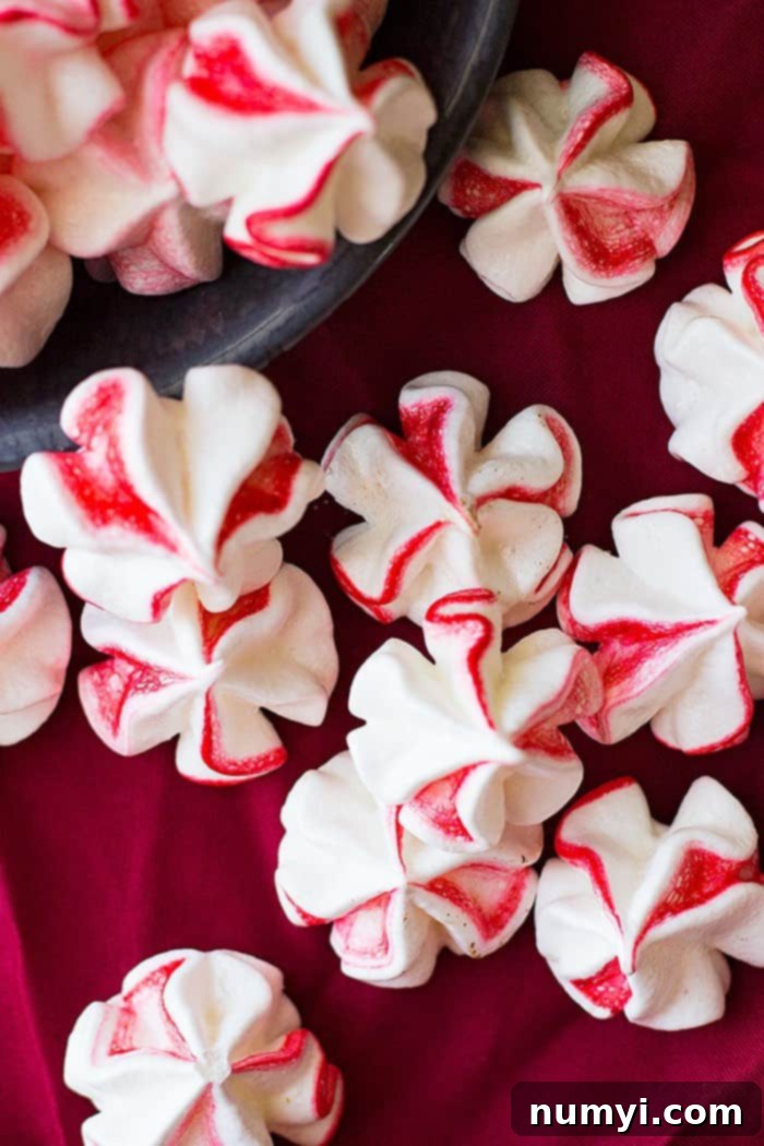 Peppermint Meringue Clouds 2 These classic Peppermint Meringue Cookies are perfect for your Christmas cookie tray! They are light and airy and easy to make.