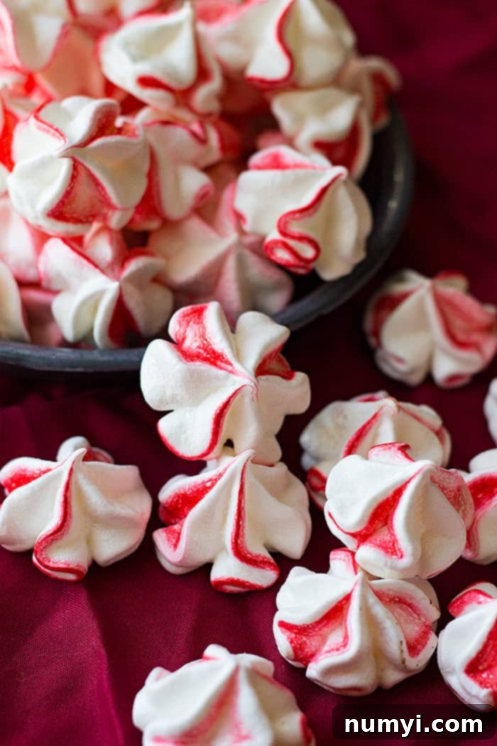 These classic Peppermint Meringue Cookies are perfect for your Christmas cookie tray! They are light and airy and easy to make.