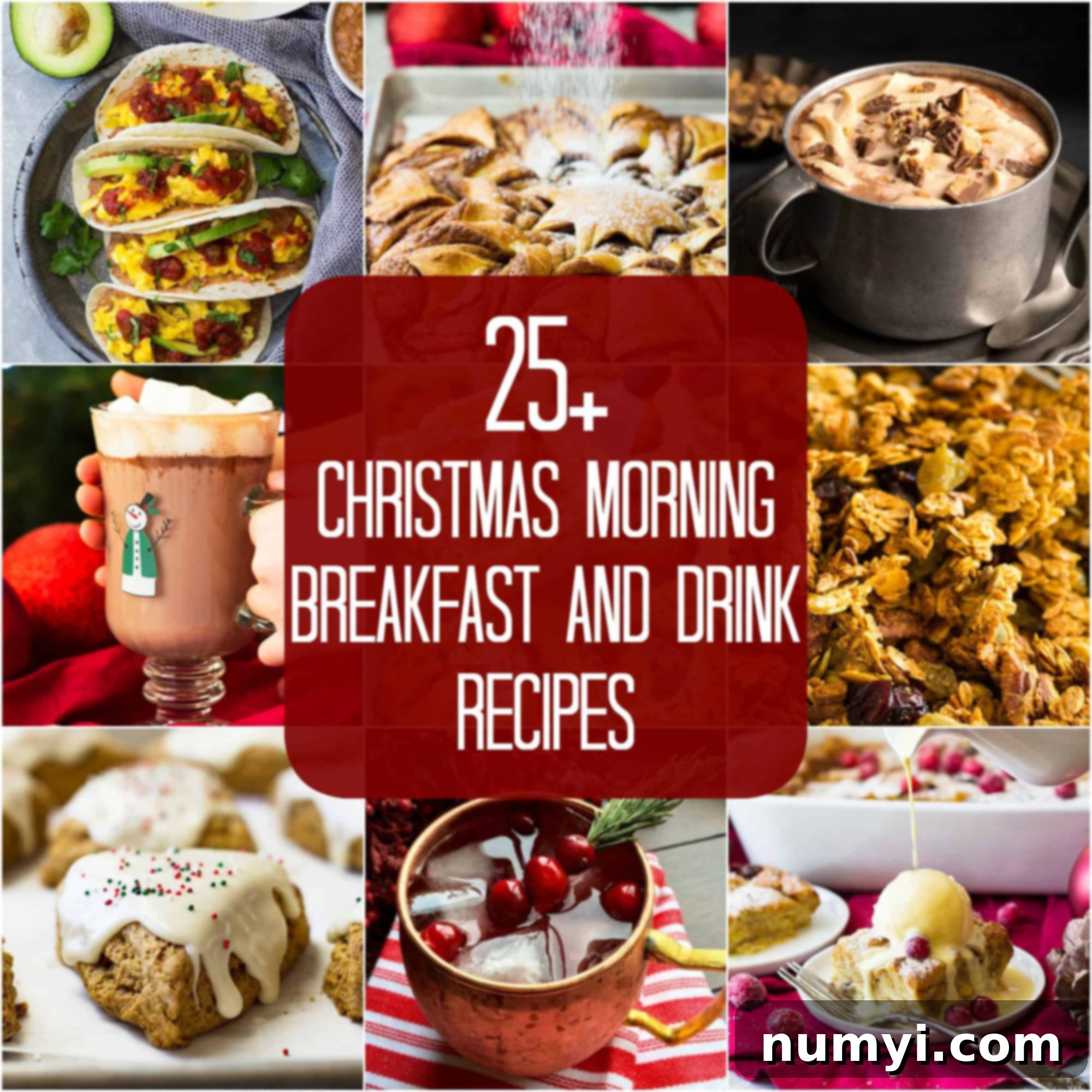 These 25+ Christmas Morning Breakfast and Drink Recipes will make your Christmas morning a little extra special!! There are loads of drinks, sweet, and savory recipes to choose from.