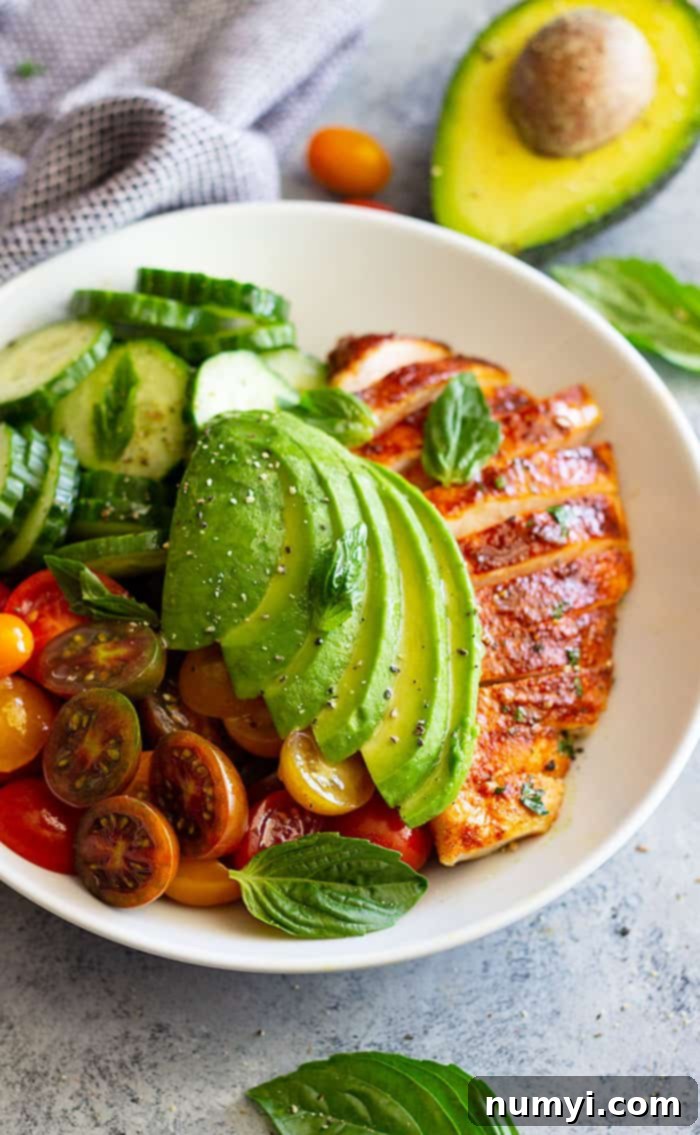Chicken Avocado Tomato Salad is a vibrant and healthy weeknight salad, perfect for using up leftover chicken. It's quick, easy, full of flavor, requires no cooking, and is wonderfully low-fuss!