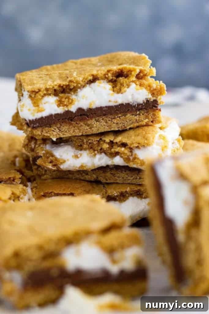 A stack of s'more cookie bars
