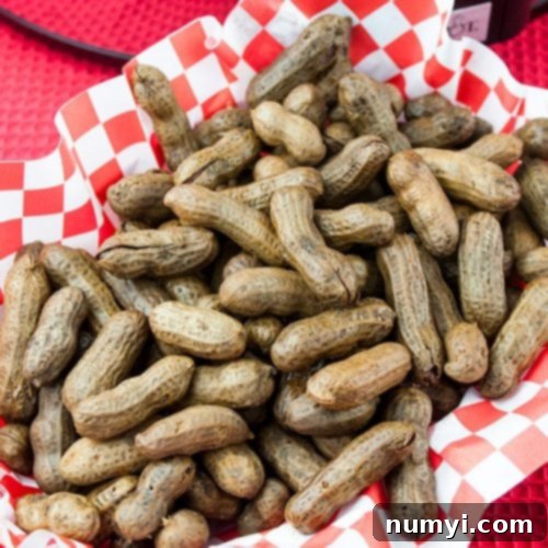 Slow Cooker Boiled Peanuts in a red basket.