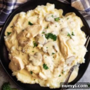 This Easy Chicken Stroganoff can be on your table in 30 minutes making it a perfect busy night meal! It's made with no canned soups and it's full of flavor! #chickenrecipe #chickenstroganoff