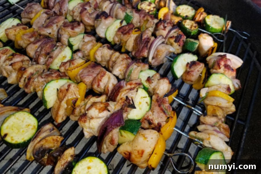 Orange Rosemary Chicken Kebabs on the barbecue grill