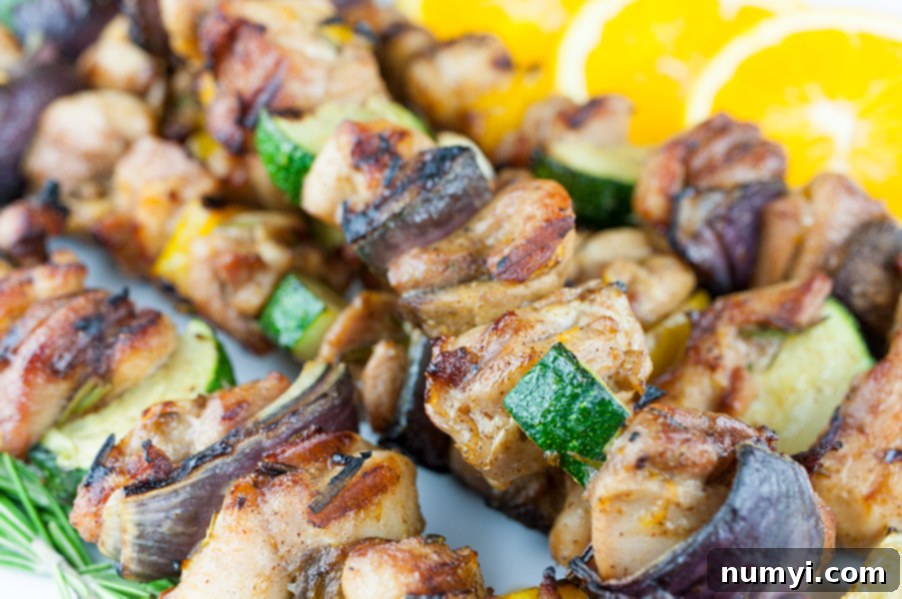 Orange Rosemary Chicken Kebabs - Moist, tender, and deeply flavored chicken and vegetables! Perfect for grilling season.