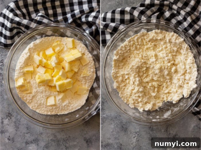 two pictures of pie dough being made.