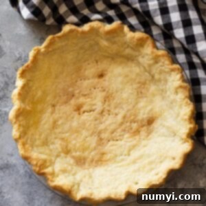 Top down view of a golden blind baked pie crust.