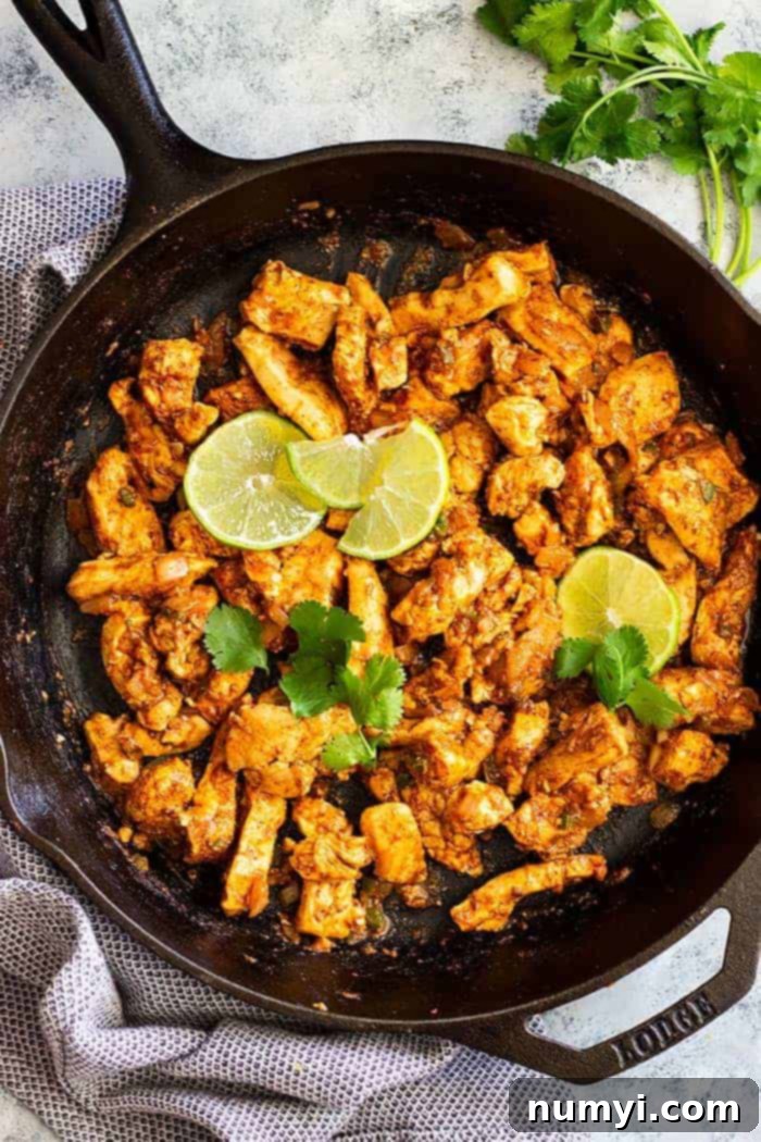 Blazing Chicken Tacos 5 skillet with spicy chicken