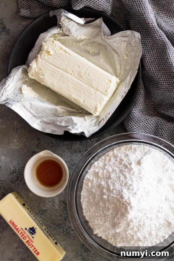 Top down picture of frosting ingredients. 