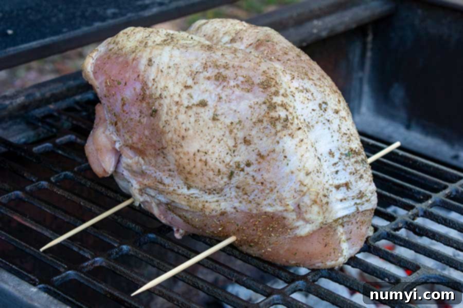 turkey breast on the grill.