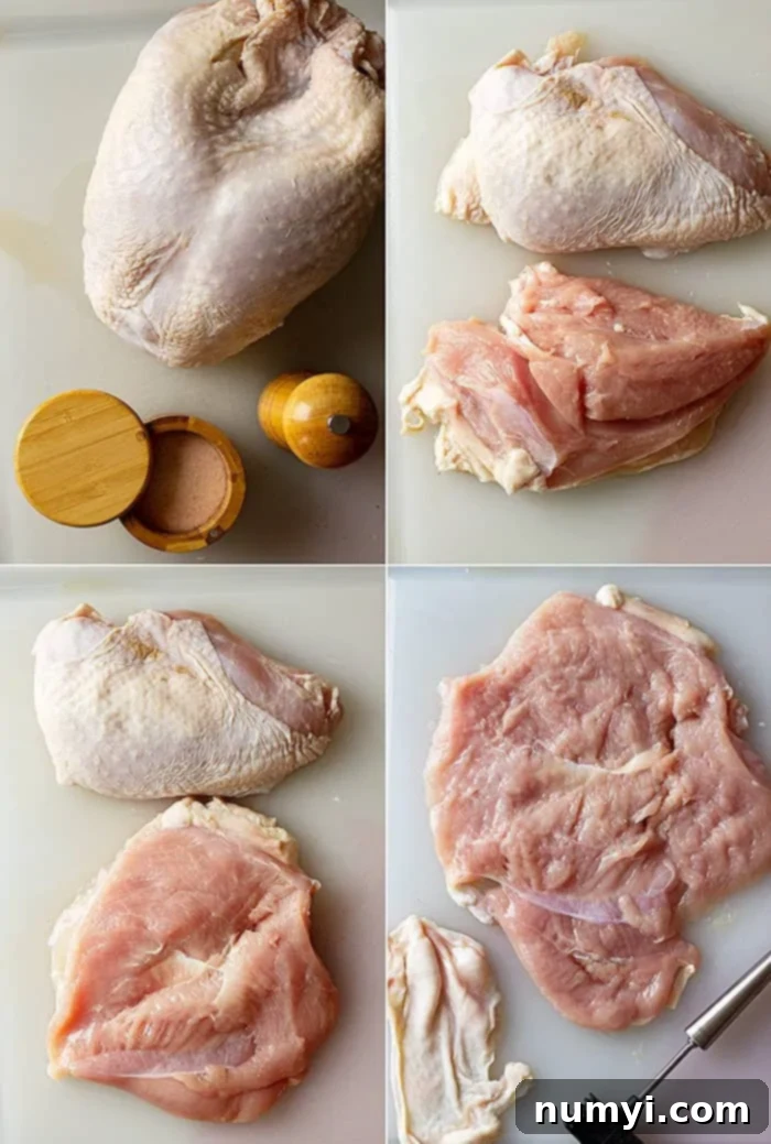 overhead collage showing how to debone a turkey breast