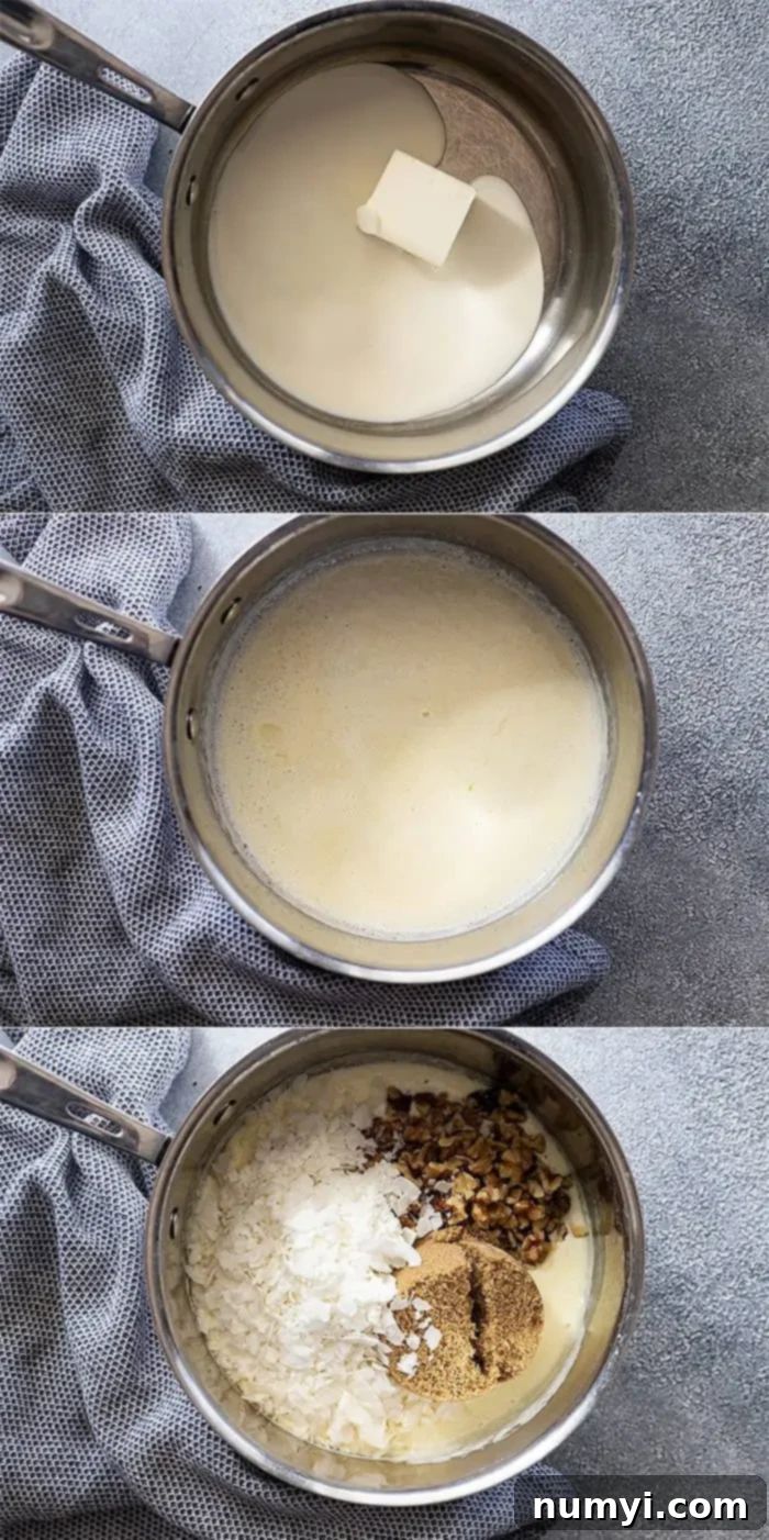 Three pictures showing how to make the frosting.