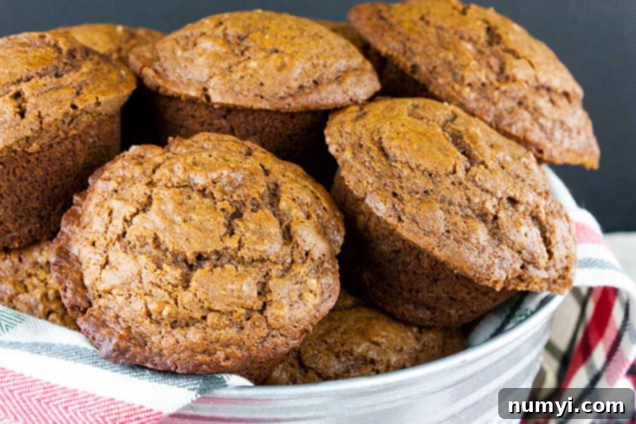 Spiced Molasses Muffins 6 Gingerbread Muffins artfully arranged in a metal bucket, ready for a festive display.