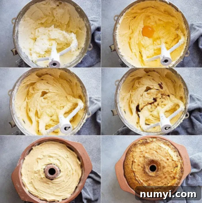 The Quintessential Pound Cake 4 Six easy steps illustrating how to bake this perfect, buttery, dense, and moist pound cake with a hint of vanilla.