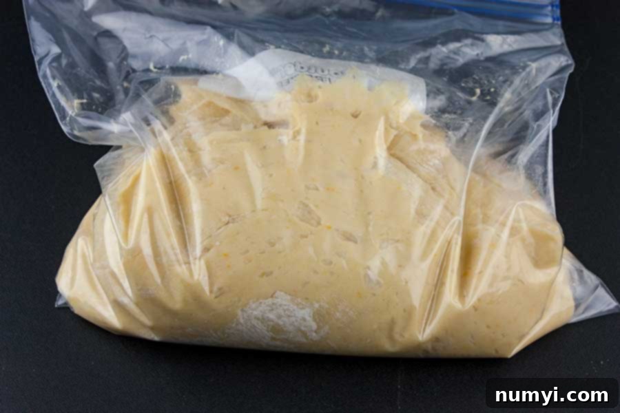 Simple Italian Christmas Panettone 11 Panettone dough neatly placed in a large resealable plastic bag, ready for refrigeration.