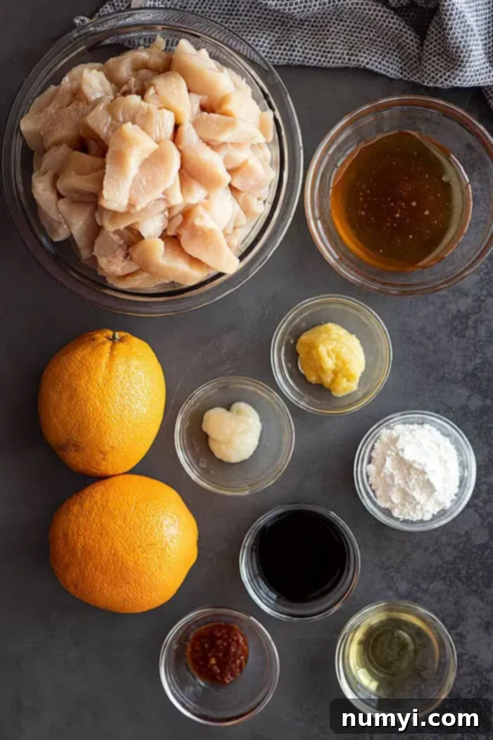 overhead: ingredients needed to make my orange chicken recipe easy