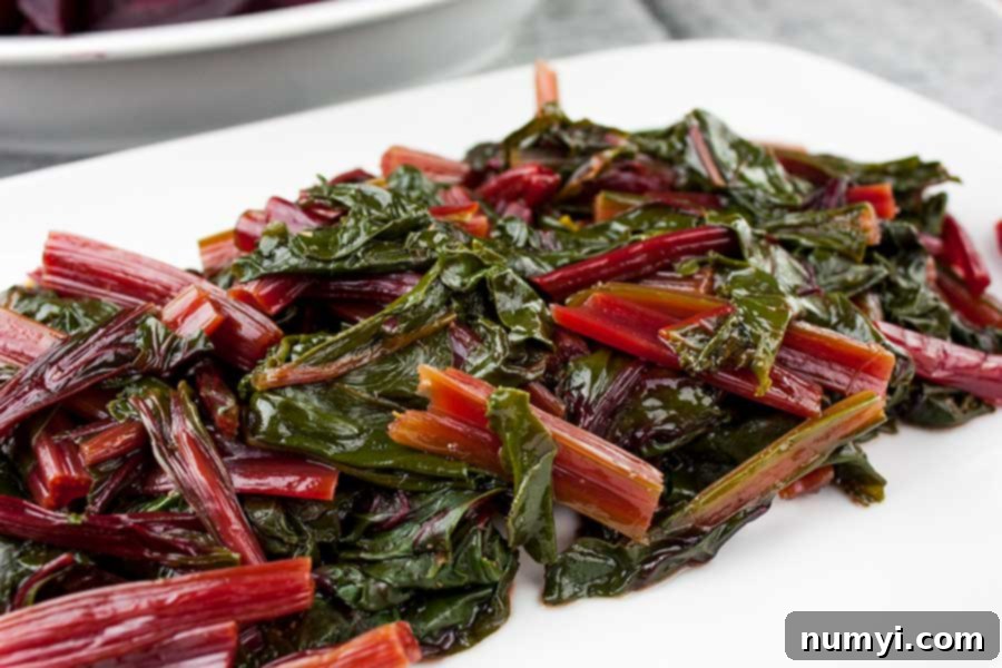 Ninja Foodi Fresh Beet Greens on a white platter 