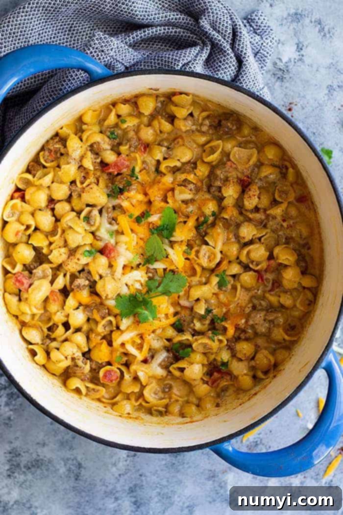 Chile Con Queso Mac and Cheese -is a great one pot meal for any night of the week! It's quick and easy (only takes 30 minutes), cheesy, and will become a family favorite!
