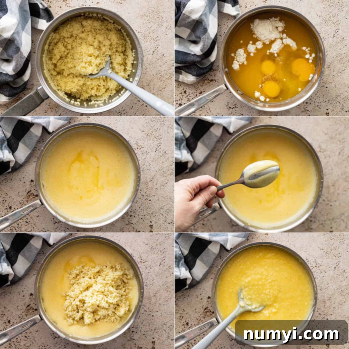 Golden Ambrosia Salad 4 Six pictures showing how to make this acini di pepe salad.