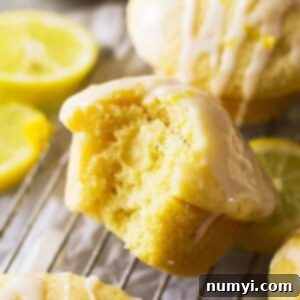 Freshly baked lemon muffins with glaze
