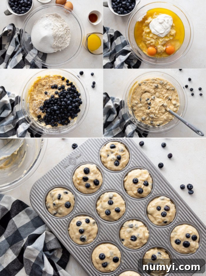 Five pictures showing how to make these delicious muffins!
