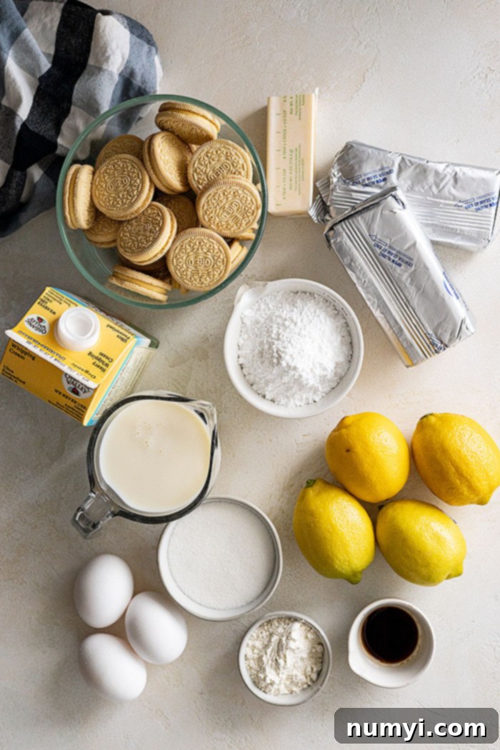 Ingredients needed to make lemon lasagna.