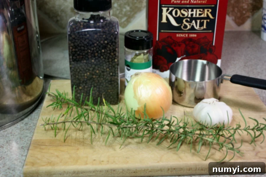 Turkey Brine ingredients on a wooden cutting board
