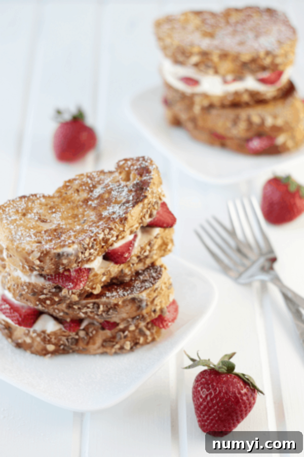 Close-up of Strawberry and Cream Cheese Stuffed French Toast filling