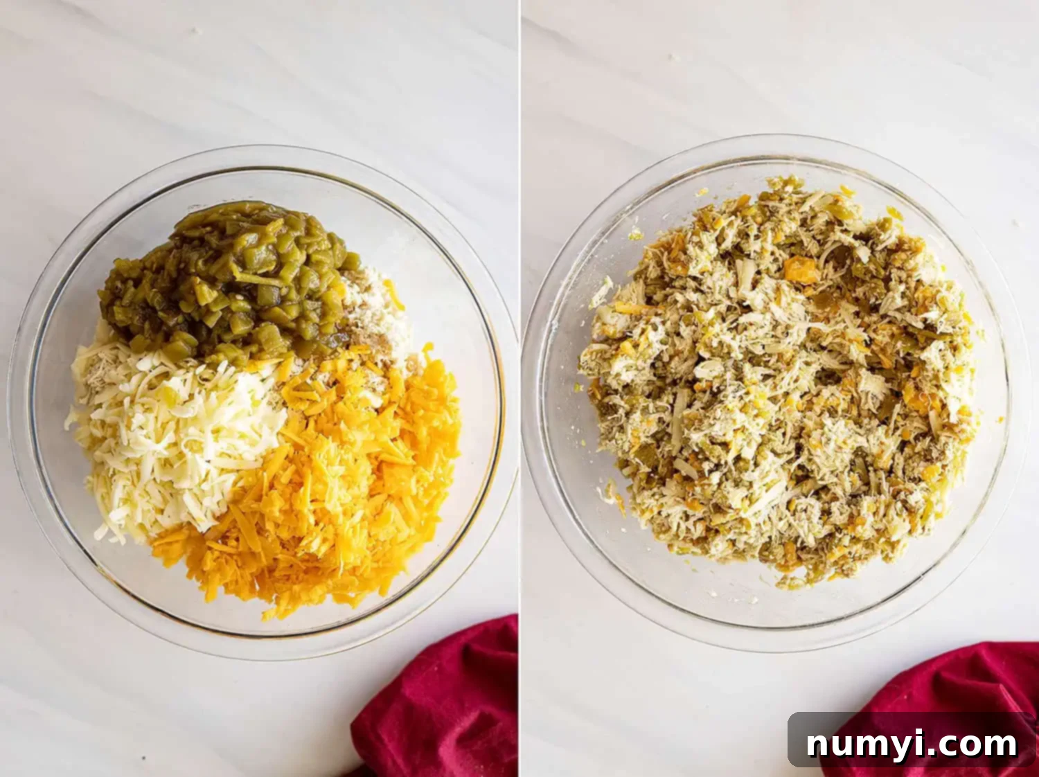 Two pictures showing how to mix the filling.