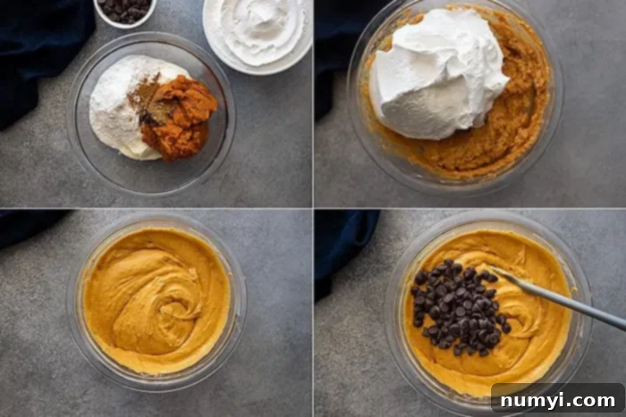 Four pictures showing how to make this creamy and delicious dip.
