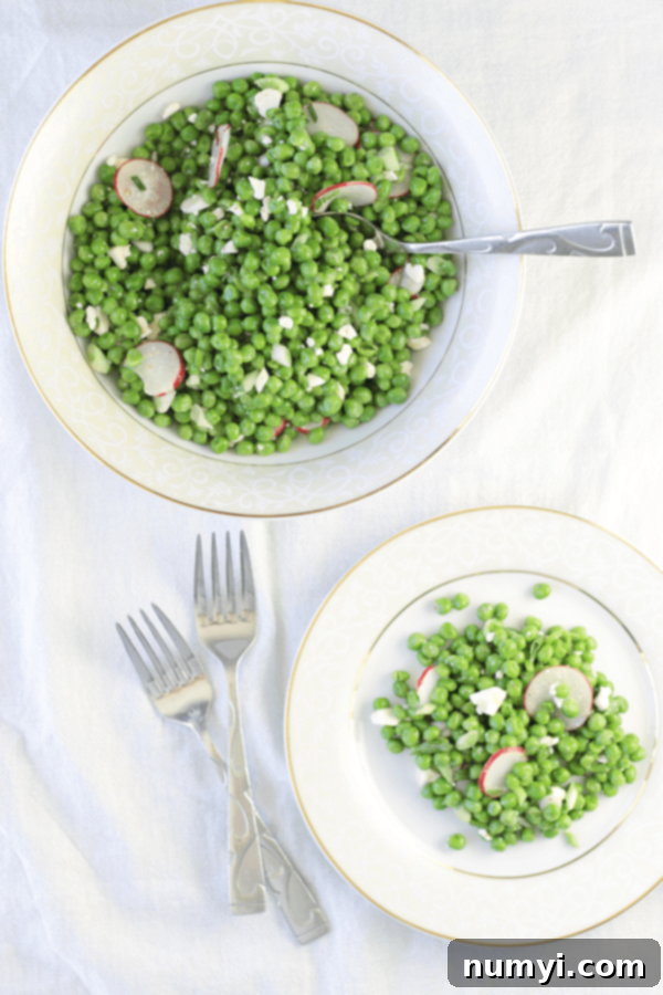 Close-up of Feta and Pea Salad in a white bowl