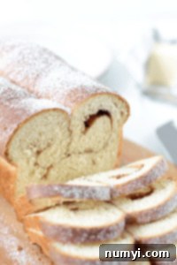 A freshly baked loaf of Cinnamon Swirl Bread