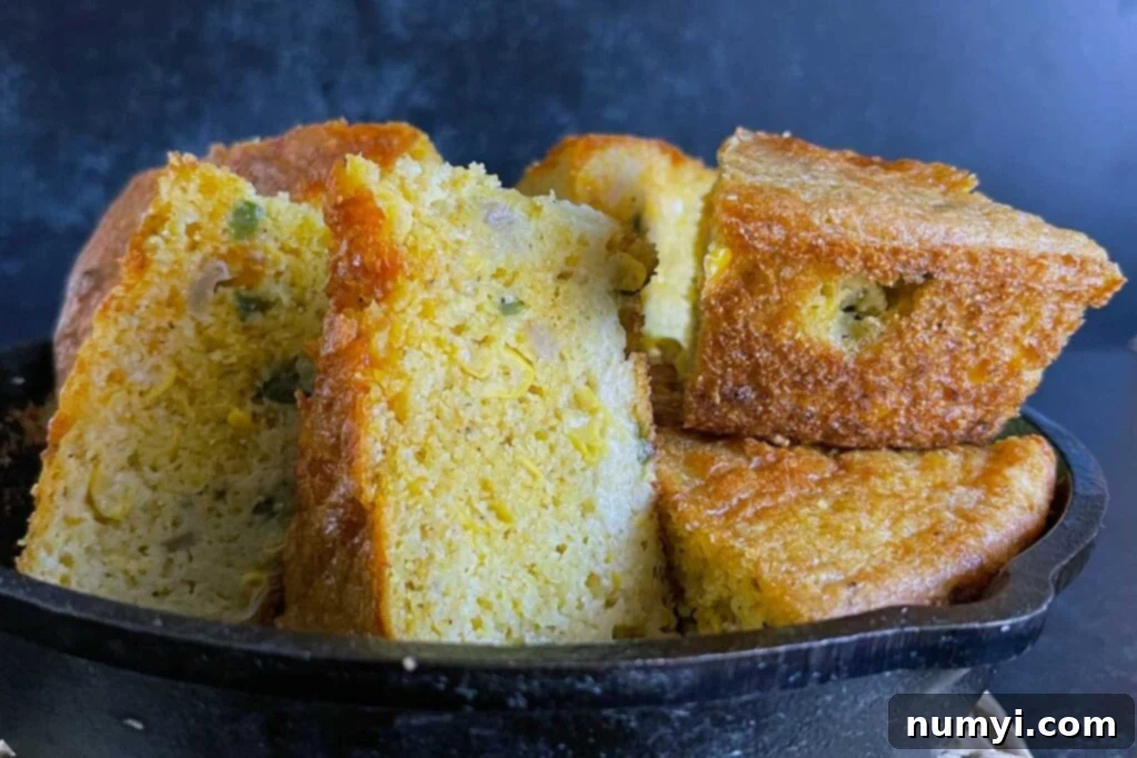 Cornbread wedges in a cast iron skillet