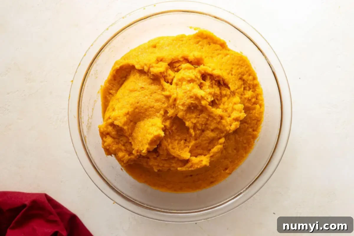 Velvety Sweet Potato Mash 6 Overhead view of potatoes mashed.