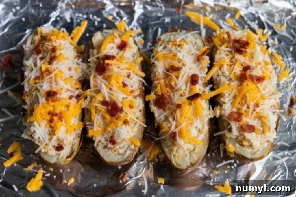 Twice baked potatoes about to go into the oven again