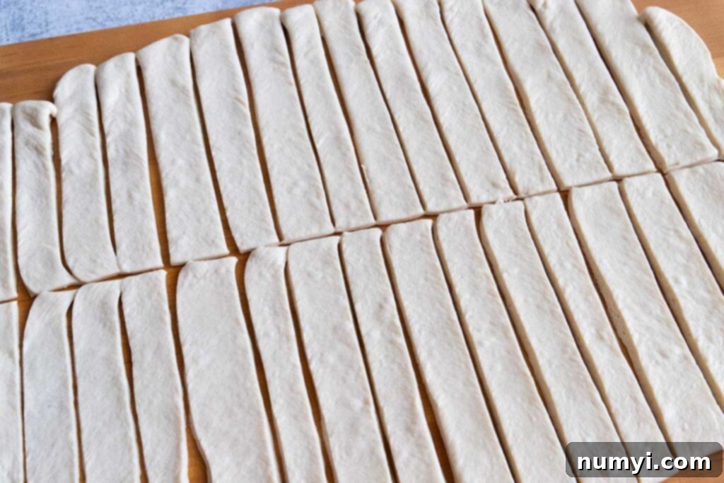 dough cut into strips