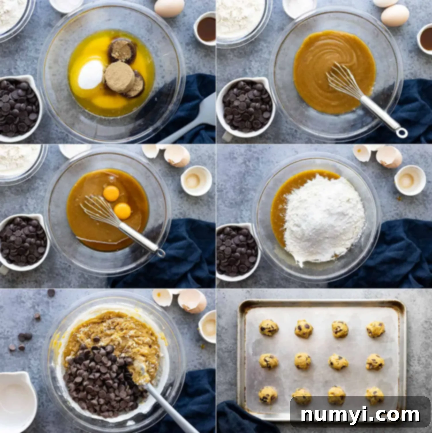 Six pictures showing how to make the cookies. 