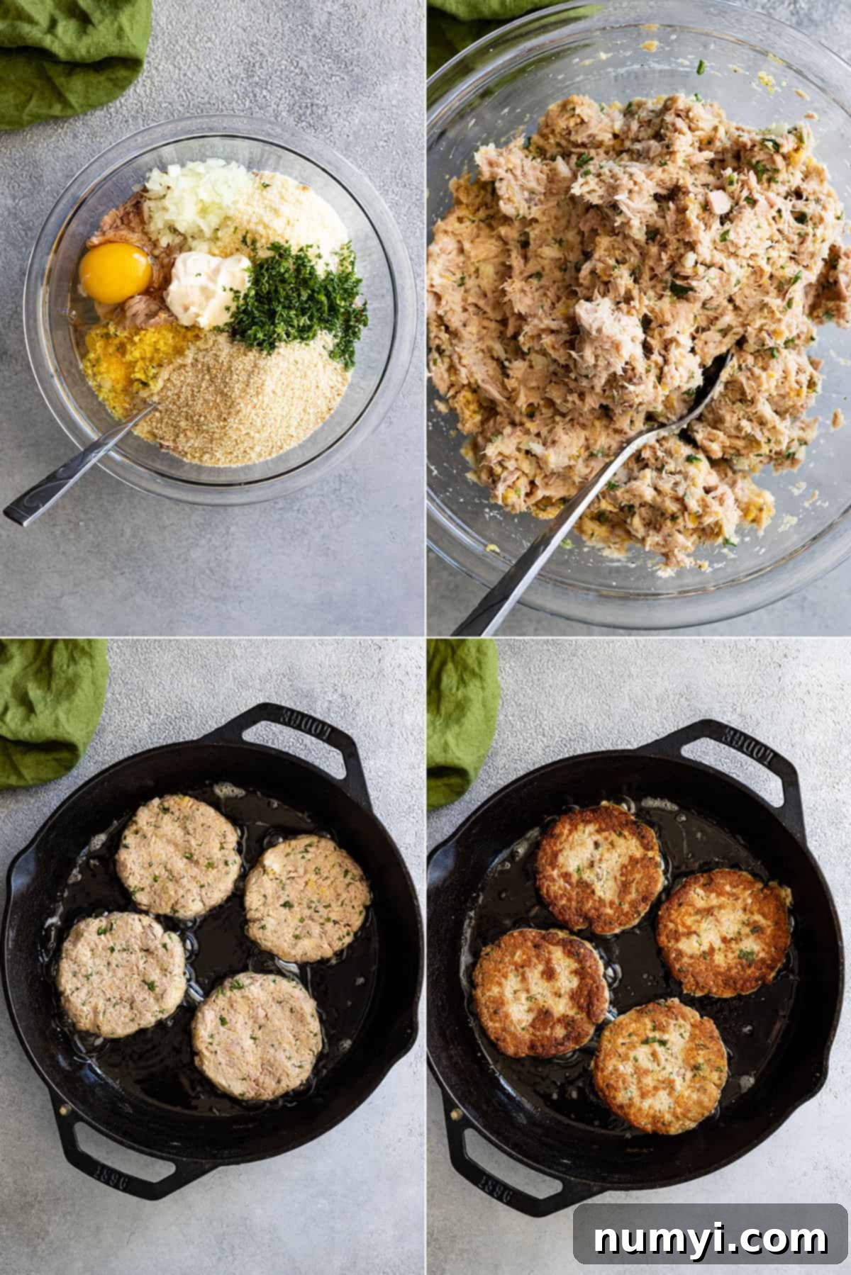 Four pictures showing how to make the patties. 