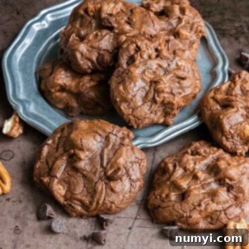 Brownie cookies on a silver plate.