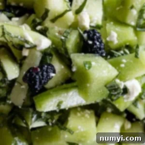 Crisp Honeydew Cucumber Medley 7 Close up of salad.