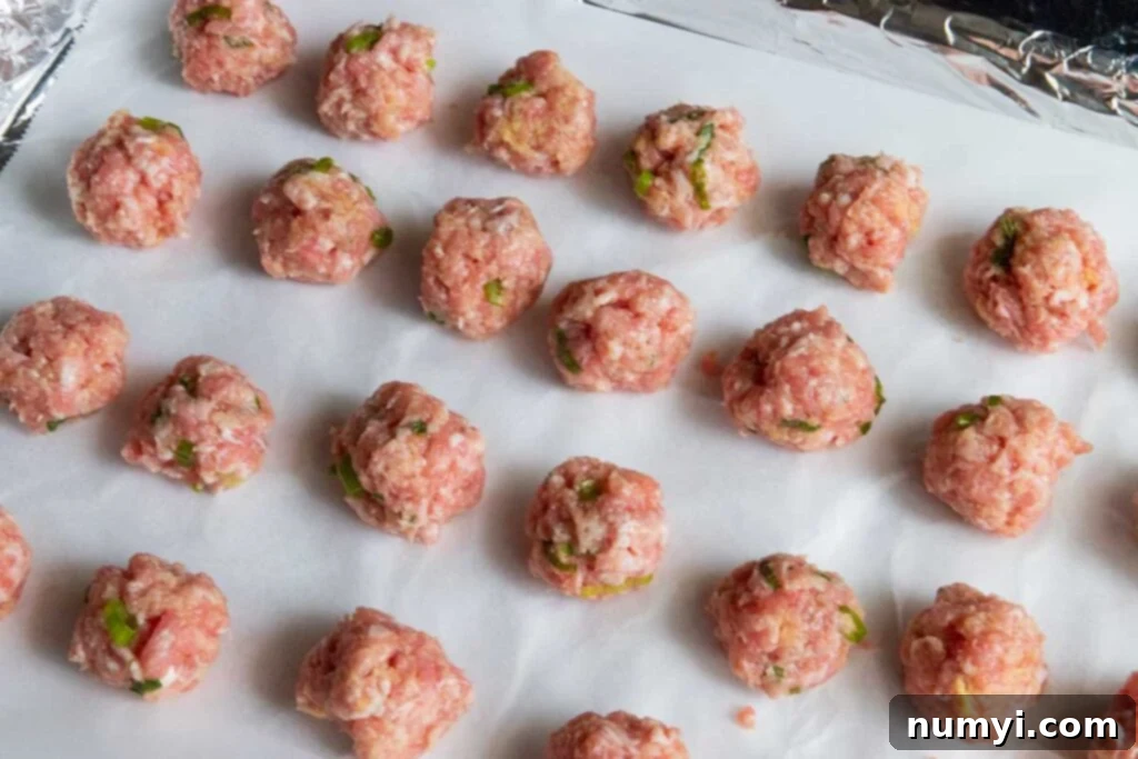 raw meatballs on a tray
