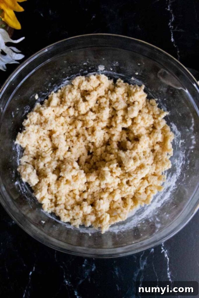 Biscotti Regina Italian Sesame Seed Cookies 4 Cookie dough mixture in a clear glass mixing bowl, showcasing its smooth texture.