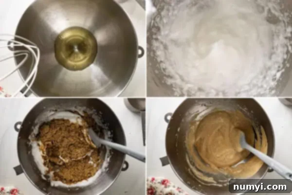 Four pictures showing how to make the meringue.
