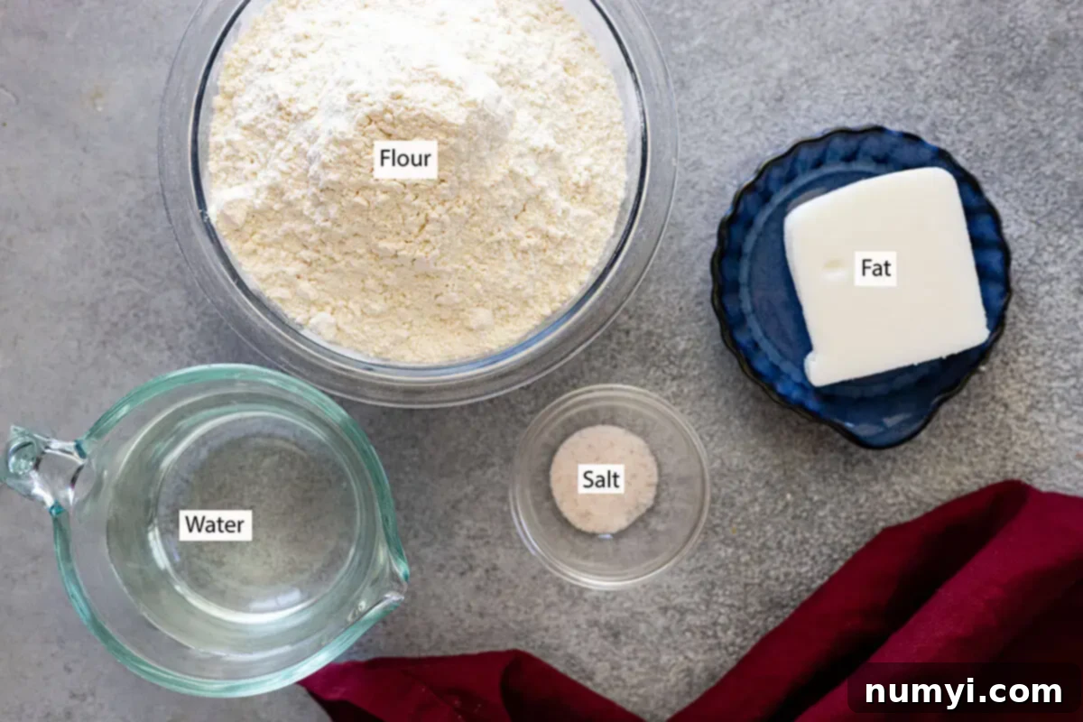 Easy Homemade Flour Tortillas 3 Ingredients: flour, fat, water, and salt.