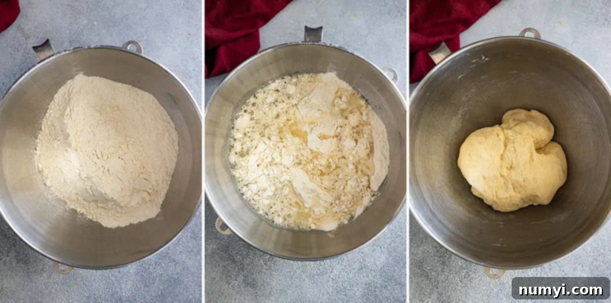 Easy Homemade Flour Tortillas 5 Three pictures showing how to mix up the dough.