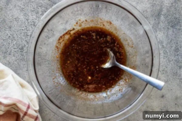 Overhead view of marinade in a small bowl.